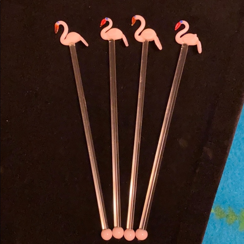 Hand blown Flamingo drink stirrers